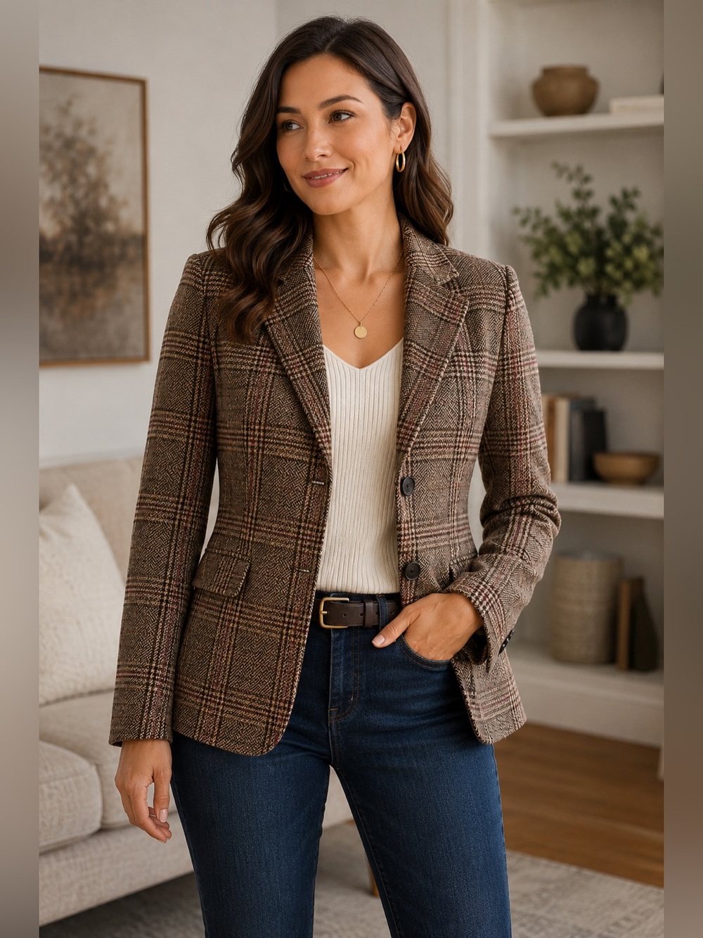 Halogen Single Breasted Purple Glen Plaid Tailored Jacket
